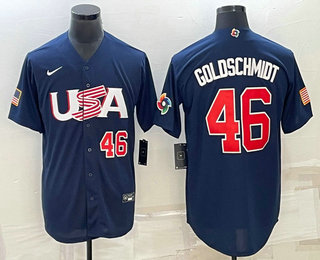 Mens USA Baseball #46 Paul Goldschmidt Number 2023 Navy World Baseball Classic Stitched Jerseys